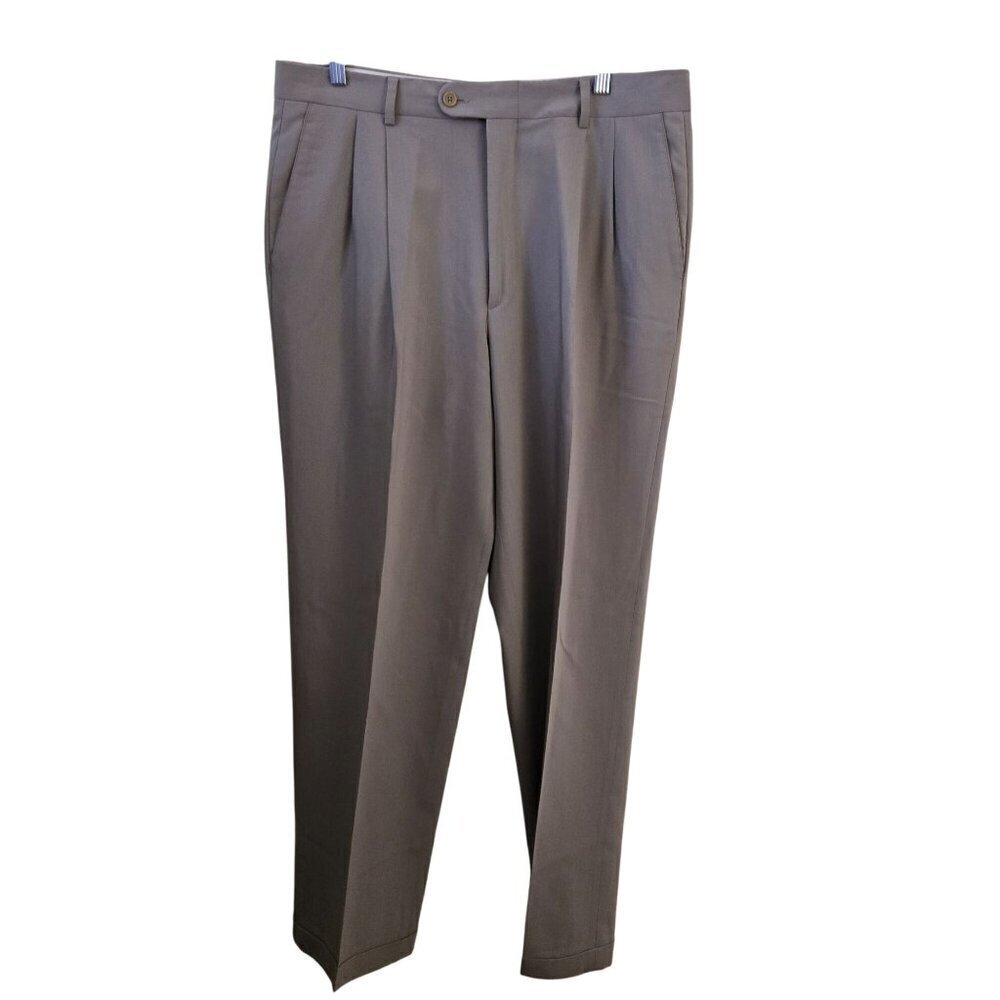 Linea Naturale Zignone Khaki Pleated Cuffed 100% Wool Dress Pants Size 36